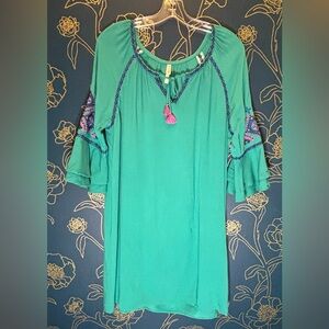 SOUTHERN TIDE Natalie EMBROIDERED bell sleeve DRESS pink/blue SIZE LARGE green